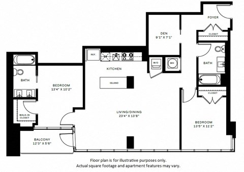 Floor plan for 2 beds, 2 baths, 1205 sqft
