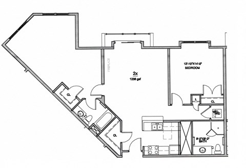 Floor plan for 2 beds, 2 baths, 1192 sqft