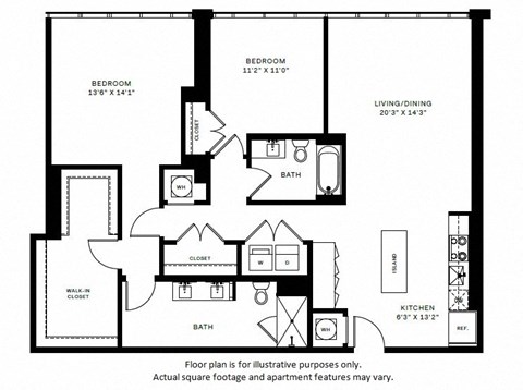 Floor plan for 2 beds, 2 baths, 1392 sqft