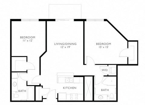 Floor plan for 2 beds, 2 baths, 1066 sqft