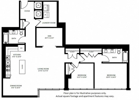 Floor plan for 2 beds, 2 baths, 1458 sqft