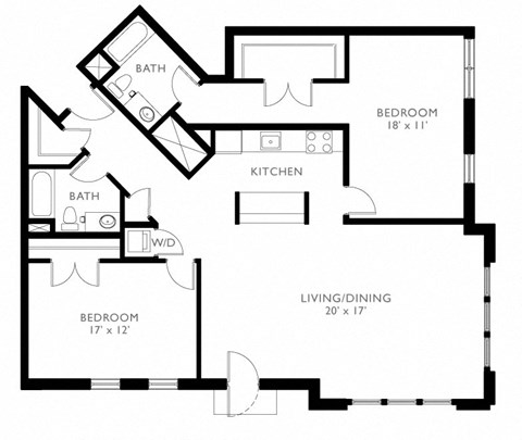 Floor plan for 2 beds, 2 baths, 1429 sqft