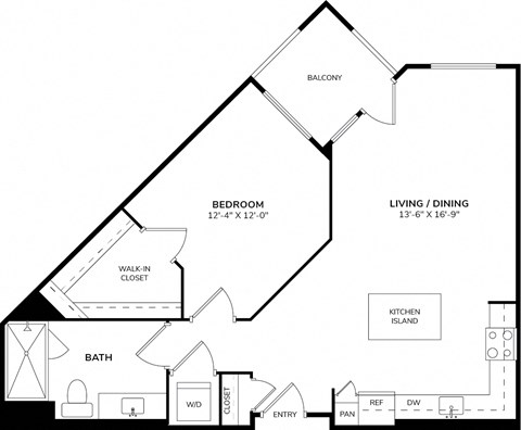 Floor plan for 1 bed, 1 bath, 816 sqft