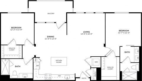 Floor plan for 2 beds, 2 baths, 1339 sqft