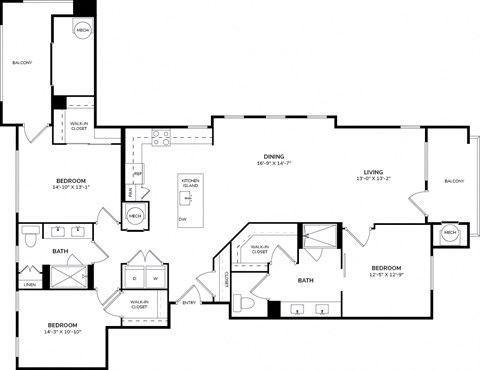 Floor plan for 3 beds, 2 baths, 1775 sqft