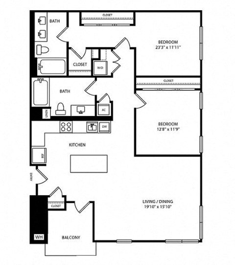 Floor plan for 2 beds, 2 baths, 1239 sqft