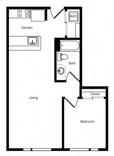 Floor plan for 1 bed, 1 bath, 691 sqft