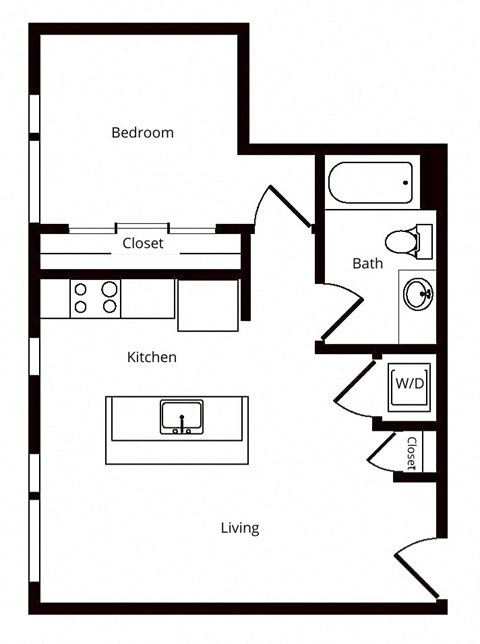 Floor plan for 1 bed, 1 bath, 749 sqft