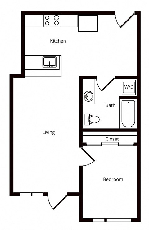 Floor plan for 1 bed, 1 bath, 706 sqft
