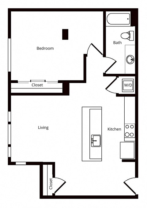 Floor plan for 1 bed, 1 bath, 921 sqft