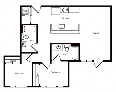 Floor plan for 2 beds, 2 baths, 986 sqft