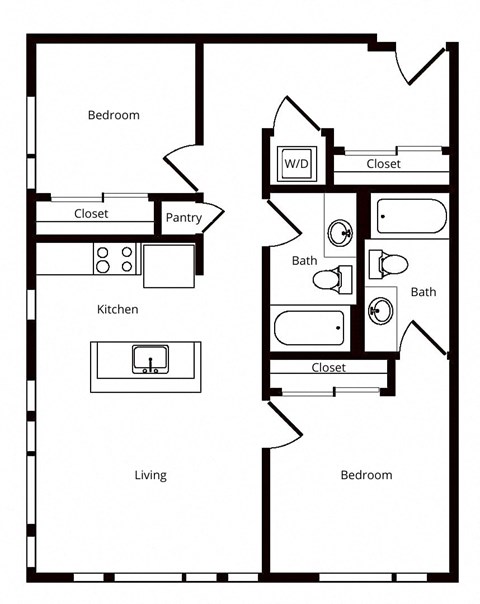 Floor plan for 2 beds, 2 baths, 1018 sqft