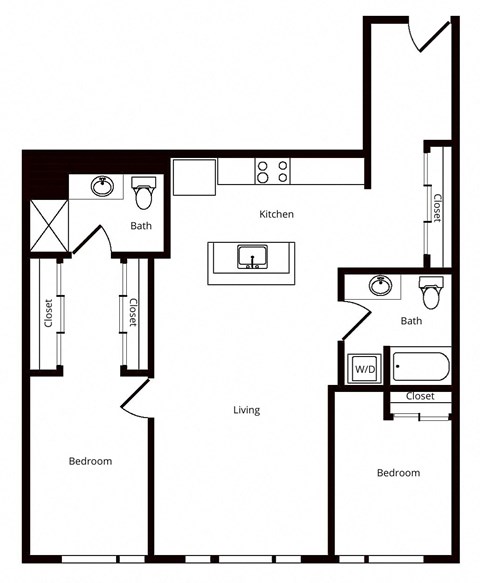 Floor plan for 2 beds, 2 baths, 1149 sqft