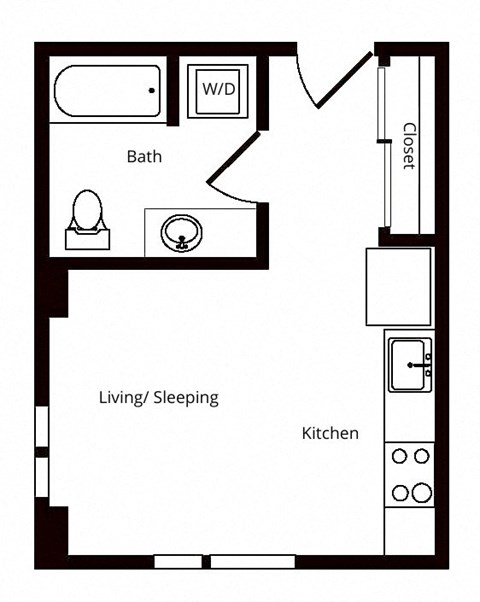 Floor plan for studio, 1 bath, 398 sqft