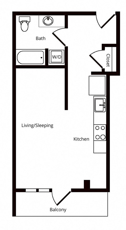 Floor plan for studio, 1 bath, 463 sqft