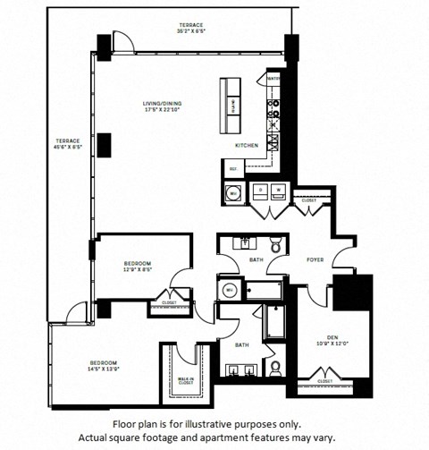 Floor plan for 3 beds, 2 baths, 1745 sqft
