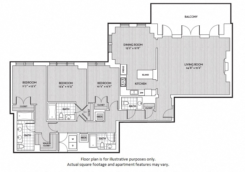 Floor plan for 3 beds, 3.5 baths, 2120 sqft