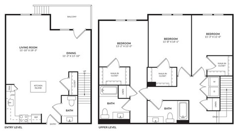 Floor plan for 3 beds, 2.5 baths, 1763 sqft