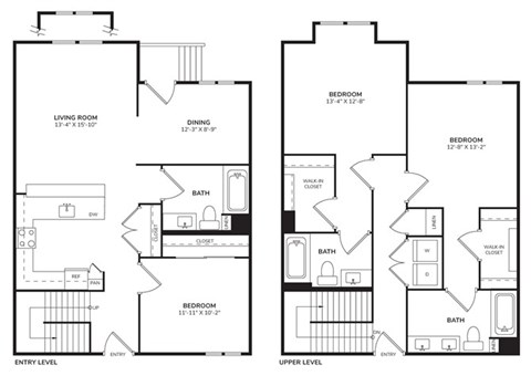 Floor plan for 3 beds, 3 baths, 1654 sqft