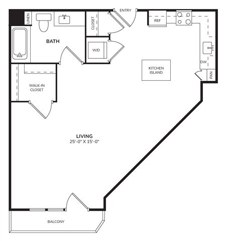 Floor plan for studio, 1 bath, 710 sqft