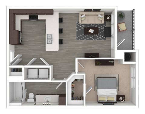 Floor plan for 1 bed, 1 bath, 682 sqft