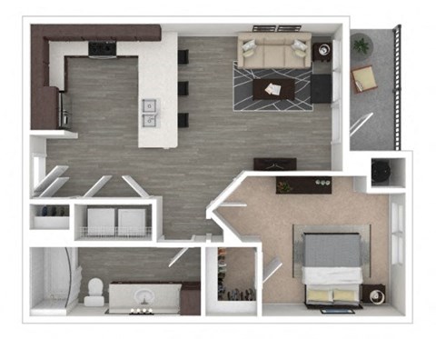 Floor plan for 1 bed, 1 bath, 686 sqft