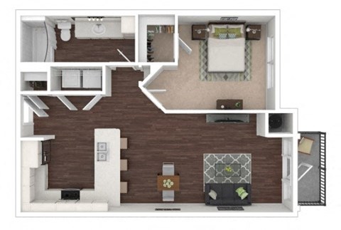 Floor plan for 1 bed, 1 bath, 770 sqft