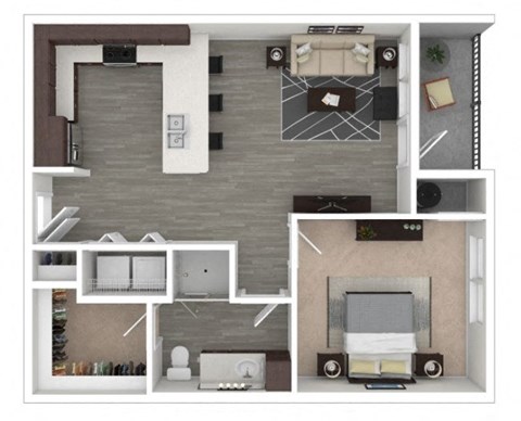 Floor plan for 1 bed, 1 bath, 741 sqft