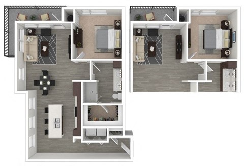 Floor plan for 1 bed, 1 bath, 899 sqft