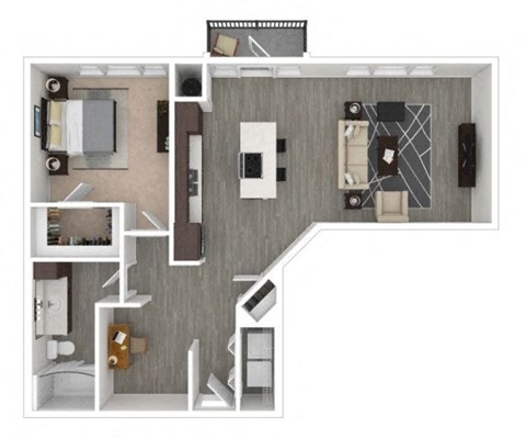 Floor plan for 1 bed, 1 bath, 958 sqft
