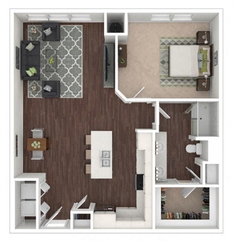 Floor plan for 1 bed, 1 bath, 935 sqft