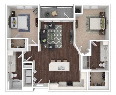 Floor plan for 2 beds, 2 baths, 1151 sqft