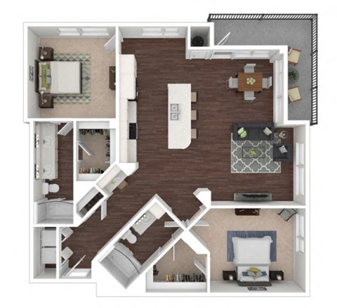 Floor plan for 2 beds, 2 baths, 1312 sqft