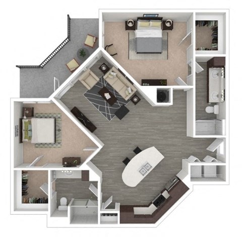 Floor plan for 2 beds, 2 baths, 1168 sqft