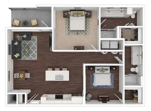 Floor plan for 2 beds, 2 baths, 1110 sqft