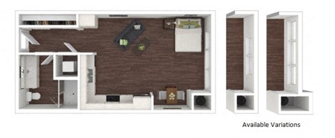 Floor plan for studio, 1 bath, 496 sqft