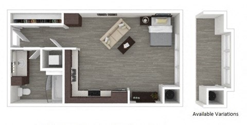 Floor plan for studio, 1 bath, 530 sqft