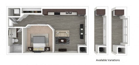 Floor plan for studio, 1 bath, 579 sqft