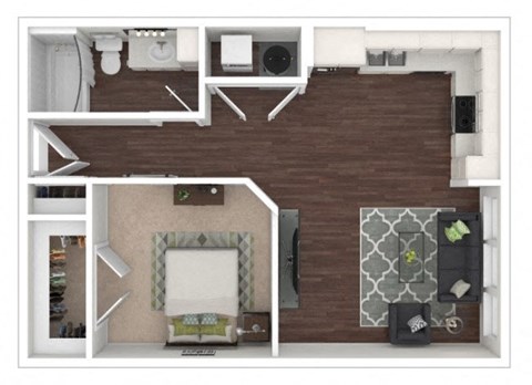 Floor plan for studio, 1 bath, 686 sqft