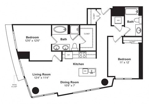 Floor plan for 2 beds, 2 baths, 1202 sqft
