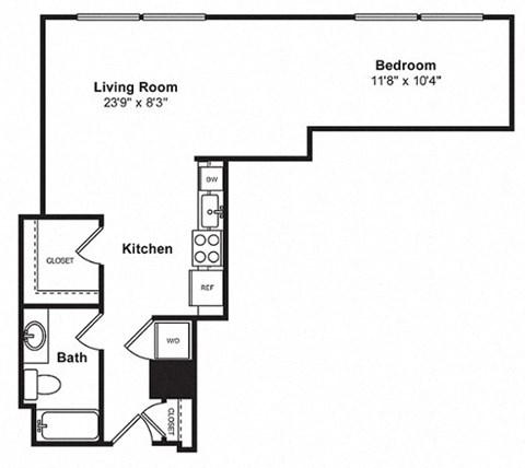 Floor plan for studio, 1 bath, 780 sqft
