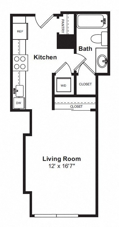 Floor plan for studio, 1 bath, 526 sqft
