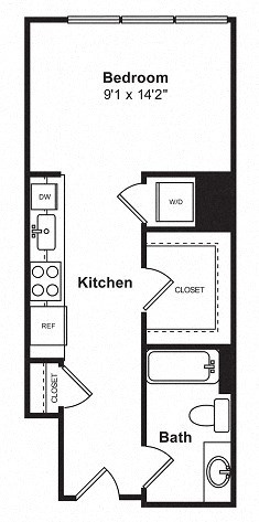 Floor plan for studio, 1 bath, 516 sqft