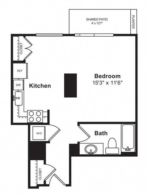 Floor plan for studio, 1 bath, 550 sqft