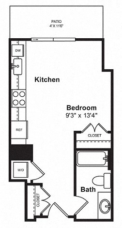 Floor plan for studio, 1 bath, 455 sqft