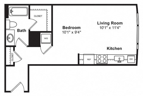 Floor plan for studio, 1 bath, 563 sqft
