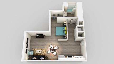 Floor plan for studio, 1 bath, 738 sqft