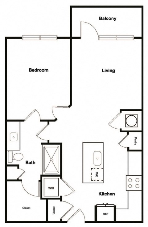 Floor plan for 1 bed, 1 bath, 756 sqft