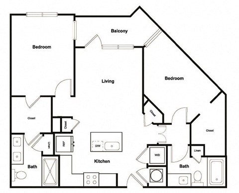 Floor plan for 2 beds, 2 baths, 1080 sqft