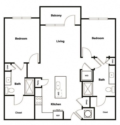 Floor plan for 2 beds, 2 baths, 1089 sqft